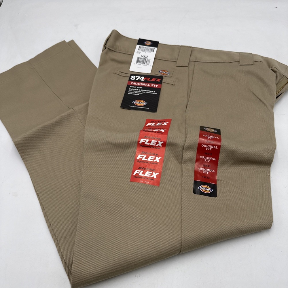 Dickies Work Pants Mens 34 x 32 874 Flex Original Fit Desert Khaki Classic